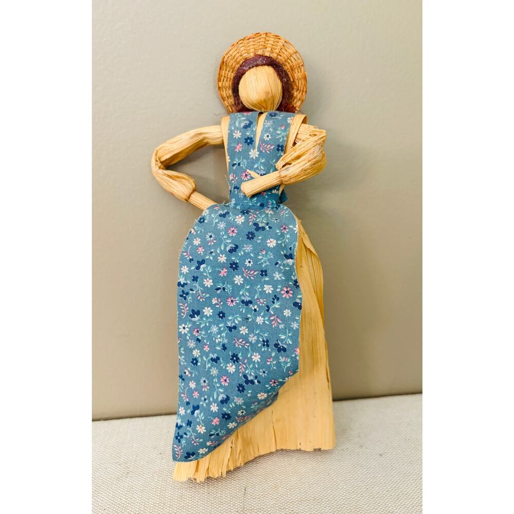 VTG Corn Husk Doll 9” Mother Amish Pioneer Calico